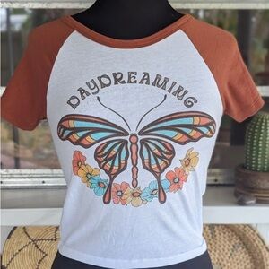 ⚡️5/$25- Hollister raglan vintage style butterfly tee